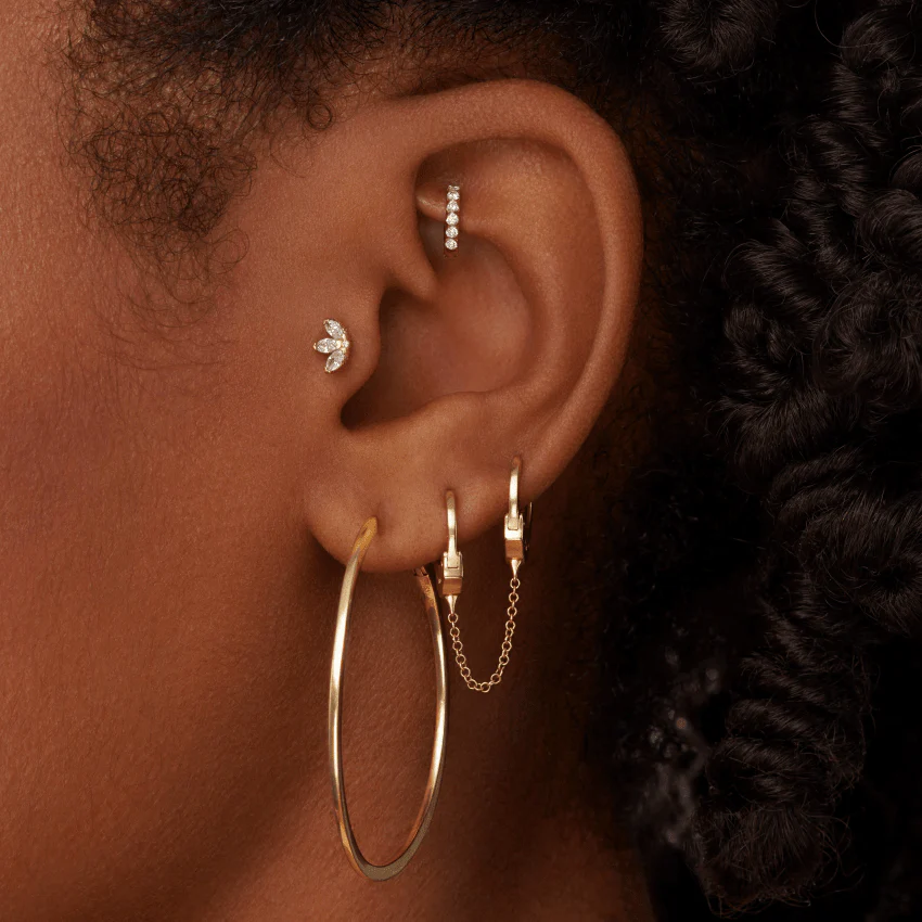 Diamond Engraved Lotus Threaded Stud Earring - Image 4