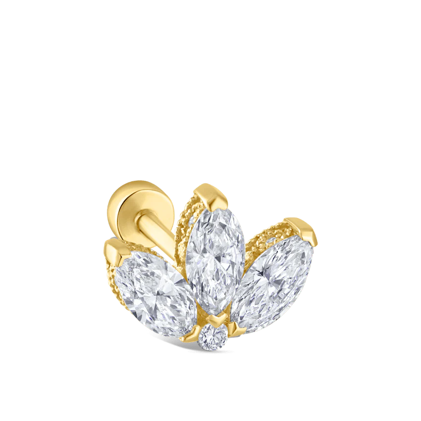 Diamond Engraved Lotus Threaded Stud Earring - Image 42