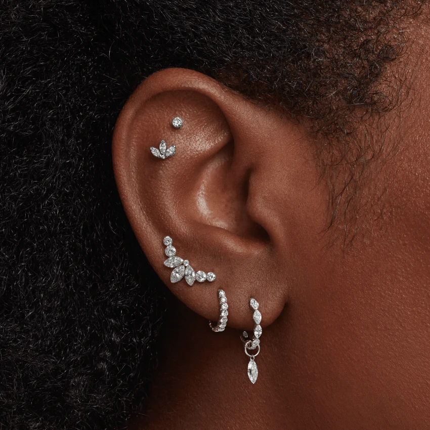 Diamond Engraved Lotus Threaded Stud Earring - Image 54