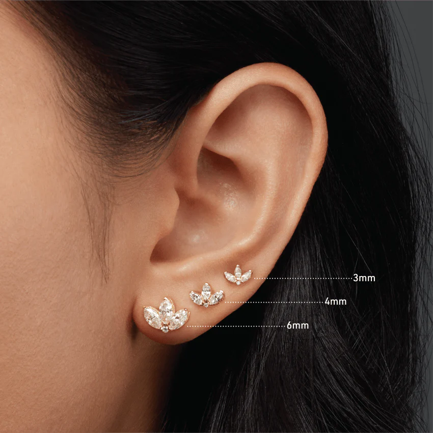 Diamond Engraved Lotus Threaded Stud Earring - Image 55