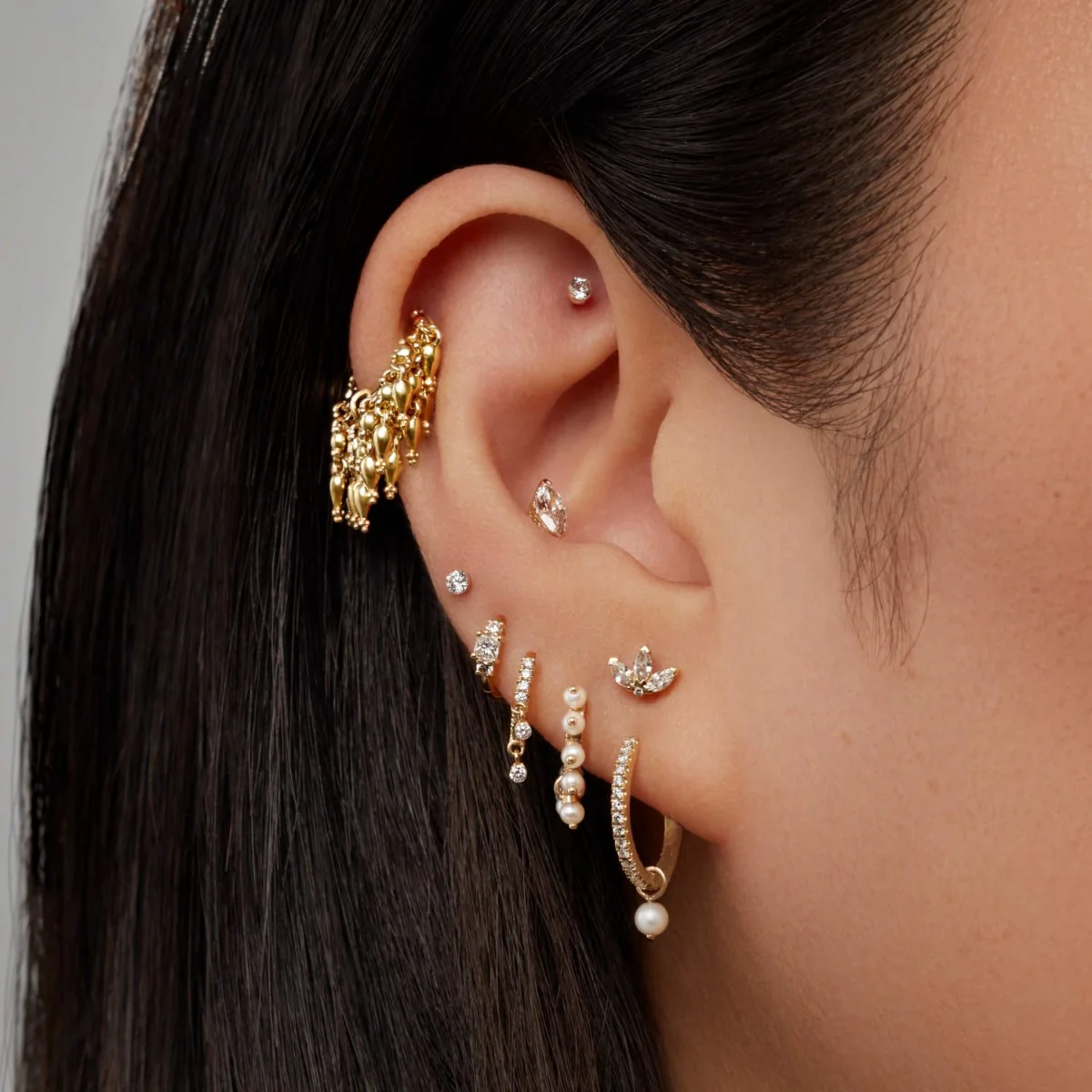 Diamond Engraved Lotus Threaded Stud Earring - Image 60
