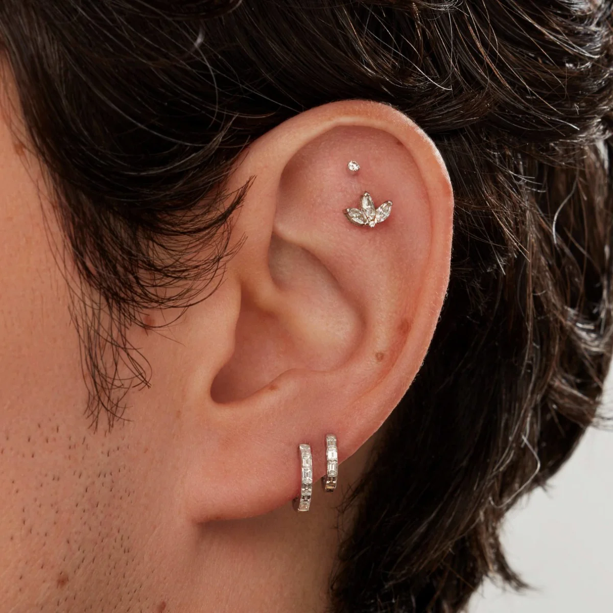 Diamond Engraved Lotus Threaded Stud Earring - Image 61