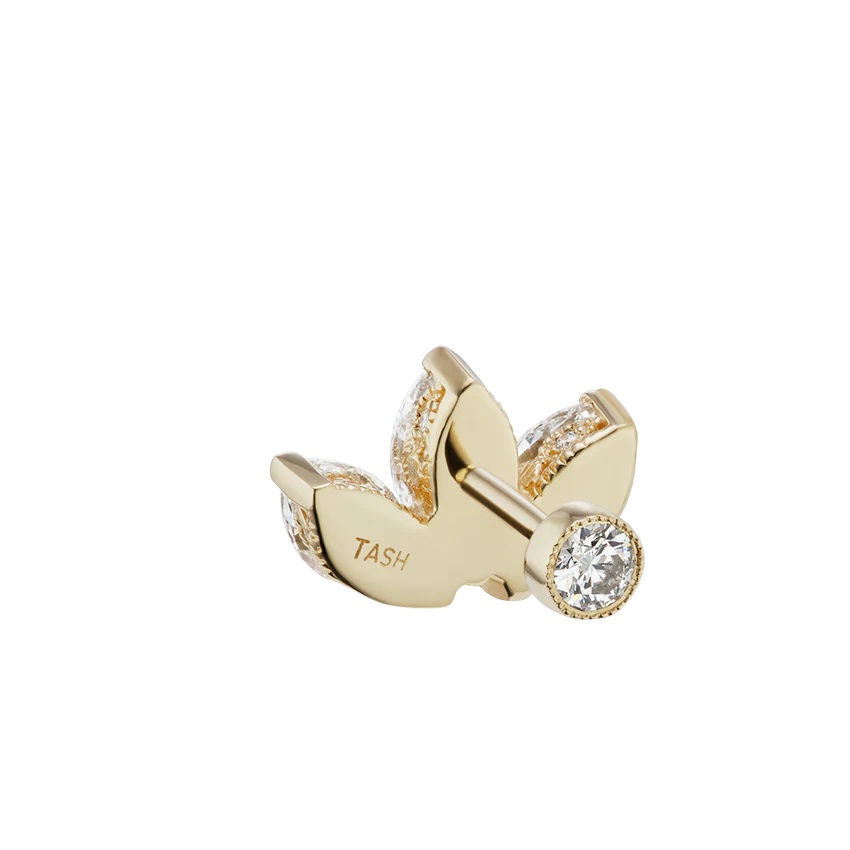 Diamond Engraved Lotus Threaded Stud Earring With Titanium Backing - Image 45