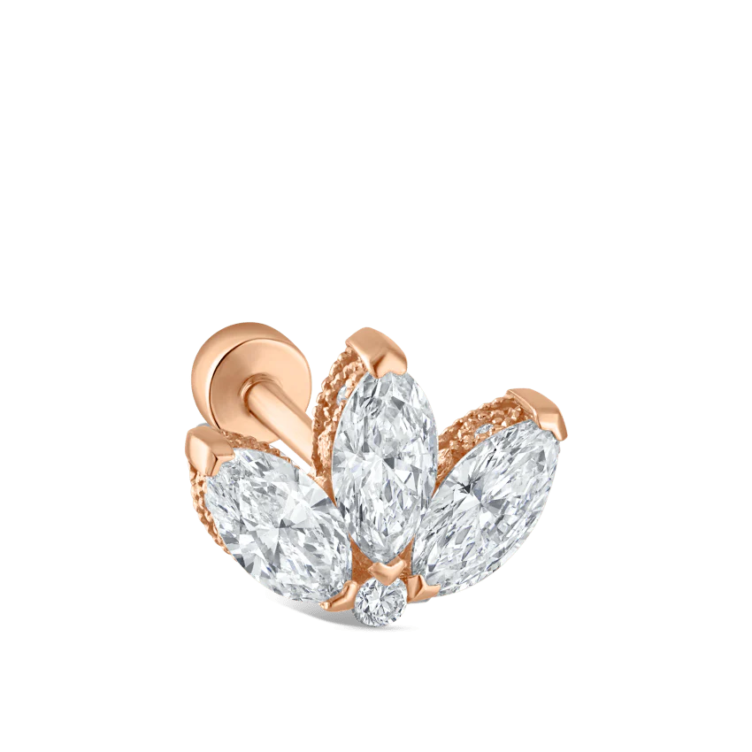 Diamond Engraved Lotus Threaded Stud Earring With Titanium Backing - Image 65