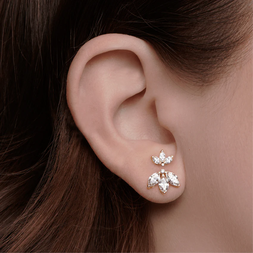 Diamond Engraved Lotus Threaded Stud Earring With Titanium Backing - Image 67