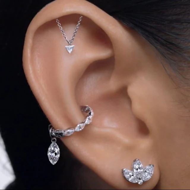 Diamond Engraved Lotus Threaded Stud Earring With Titanium Backing - Image 69