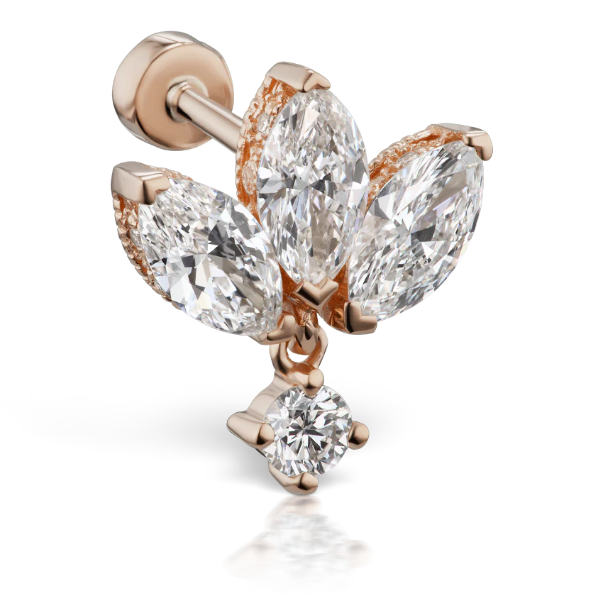 Diamond Engraved Lotus with Dangle Threaded Stud Earring - Image 14