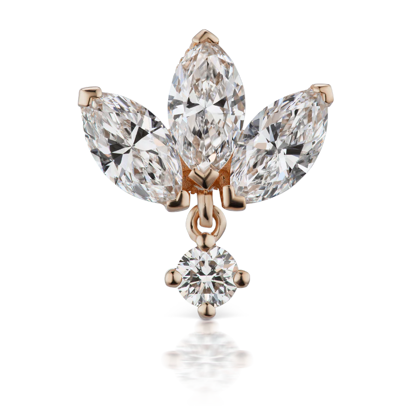 Diamond Engraved Lotus with Dangle Threaded Stud Earring - Image 15
