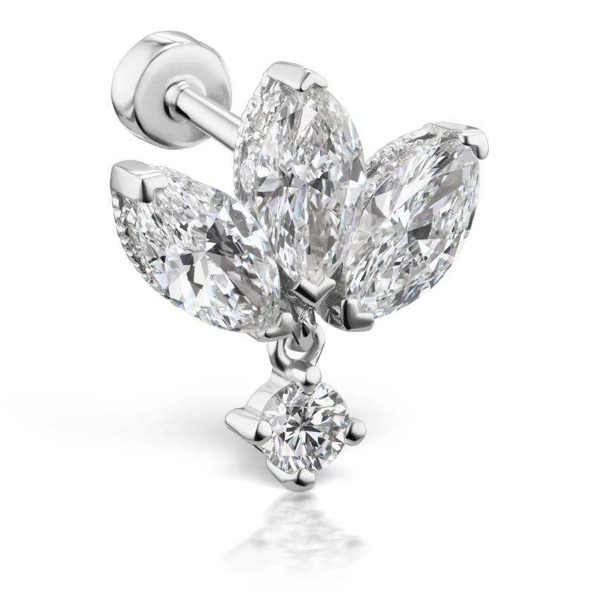 Diamond Engraved Lotus with Dangle Threaded Stud Earring - Image 2