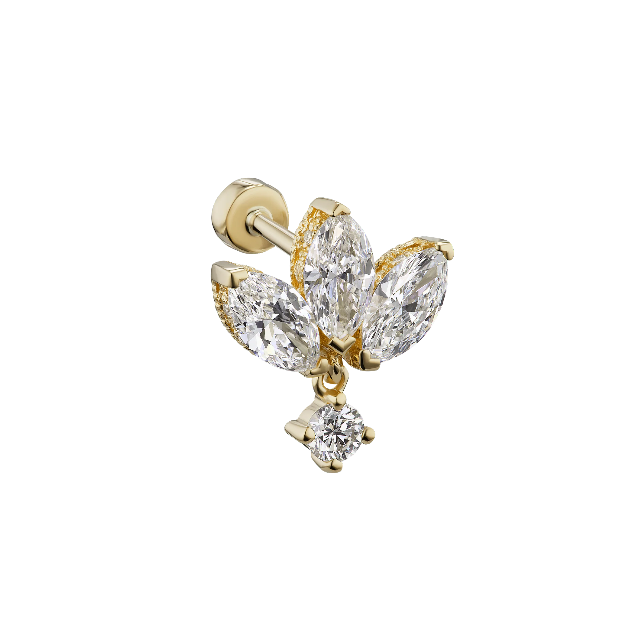 Diamond Engraved Lotus with Dangle Threaded Stud Earring - Image 20