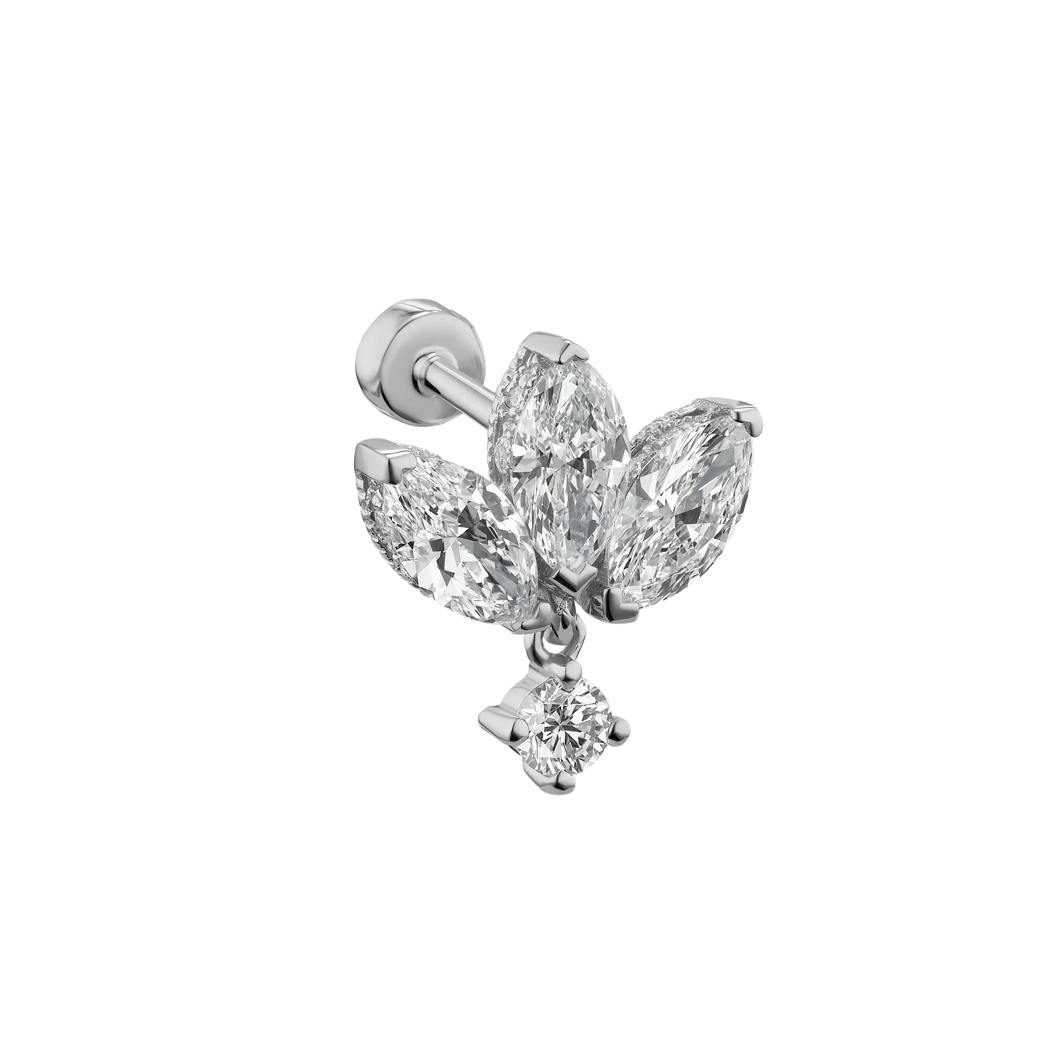 Diamond Engraved Lotus with Dangle Threaded Stud Earring - Image 21