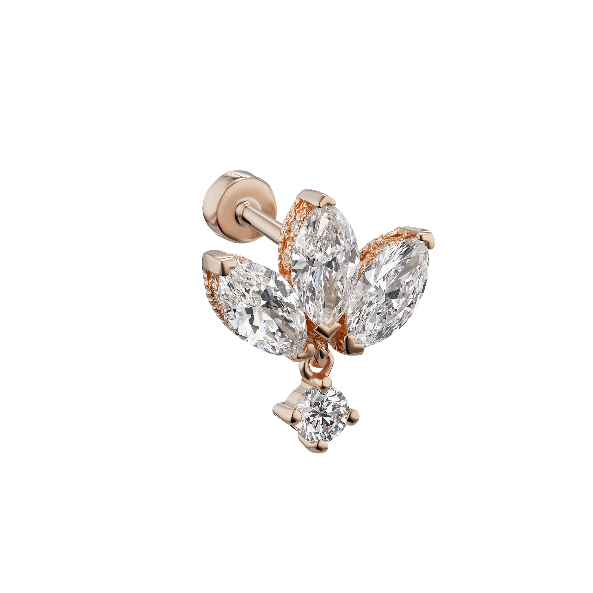 Diamond Engraved Lotus with Dangle Threaded Stud Earring - Image 22