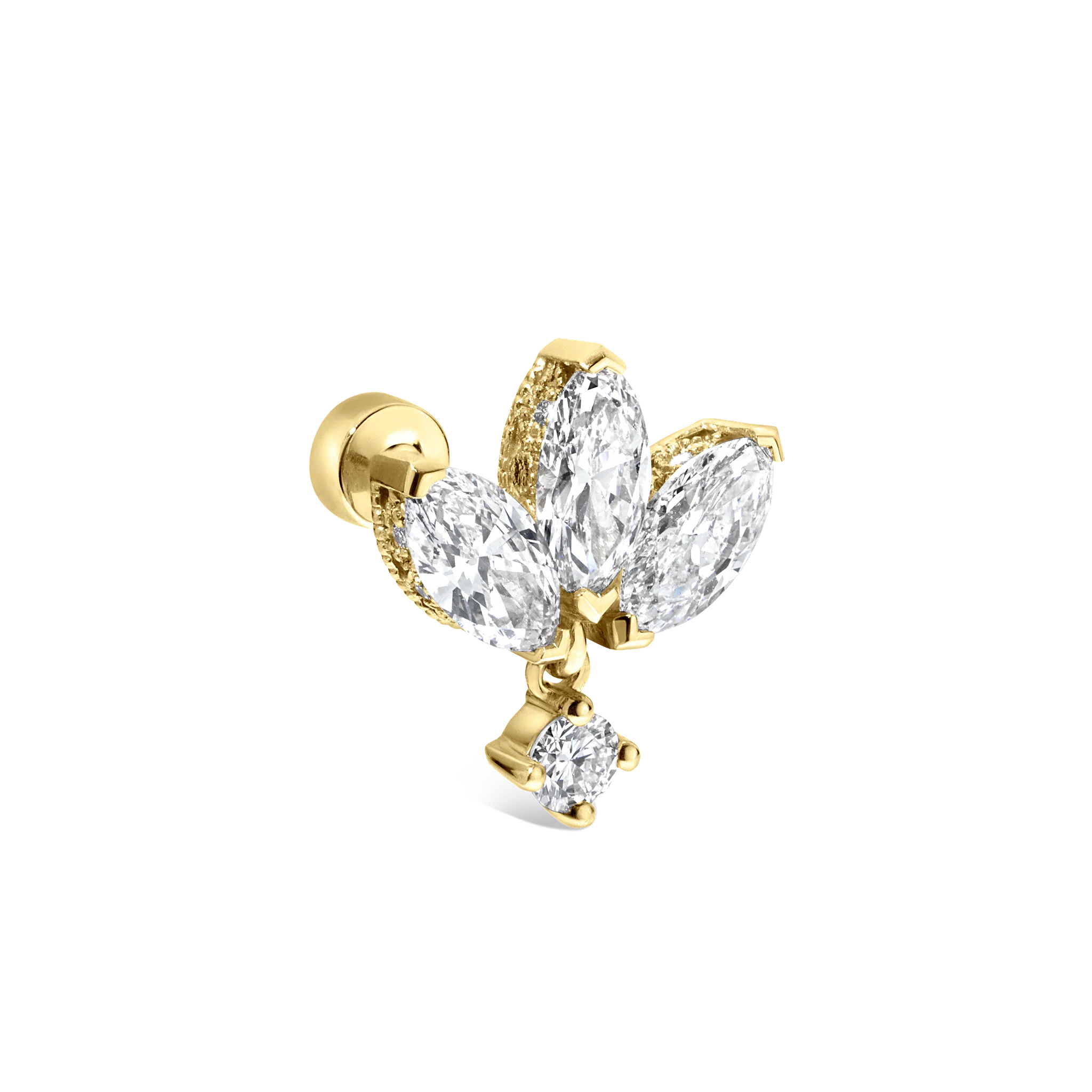 Diamond Engraved Lotus with Dangle Threaded Stud Earring - Image 23