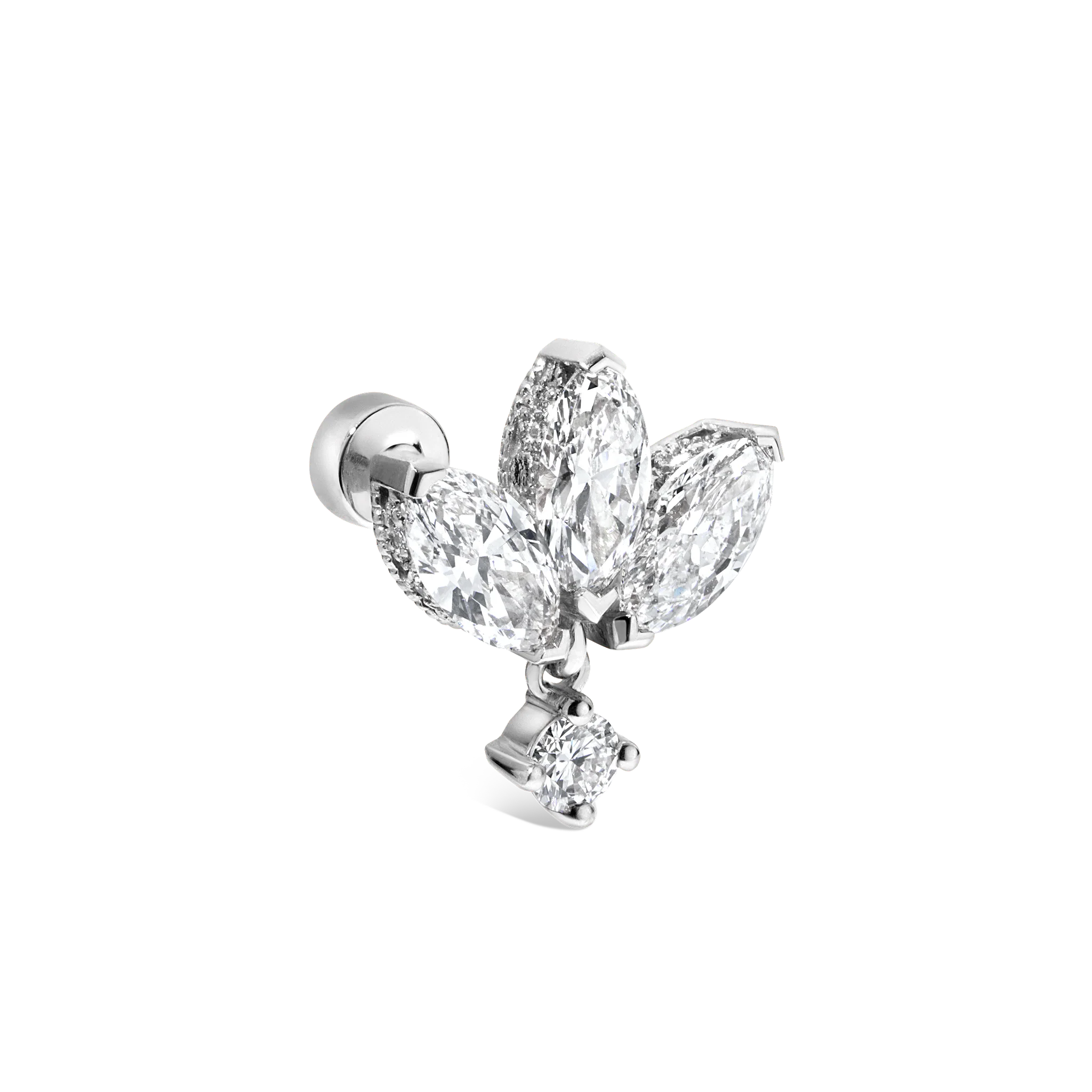 Diamond Engraved Lotus with Dangle Threaded Stud Earring - Image 24