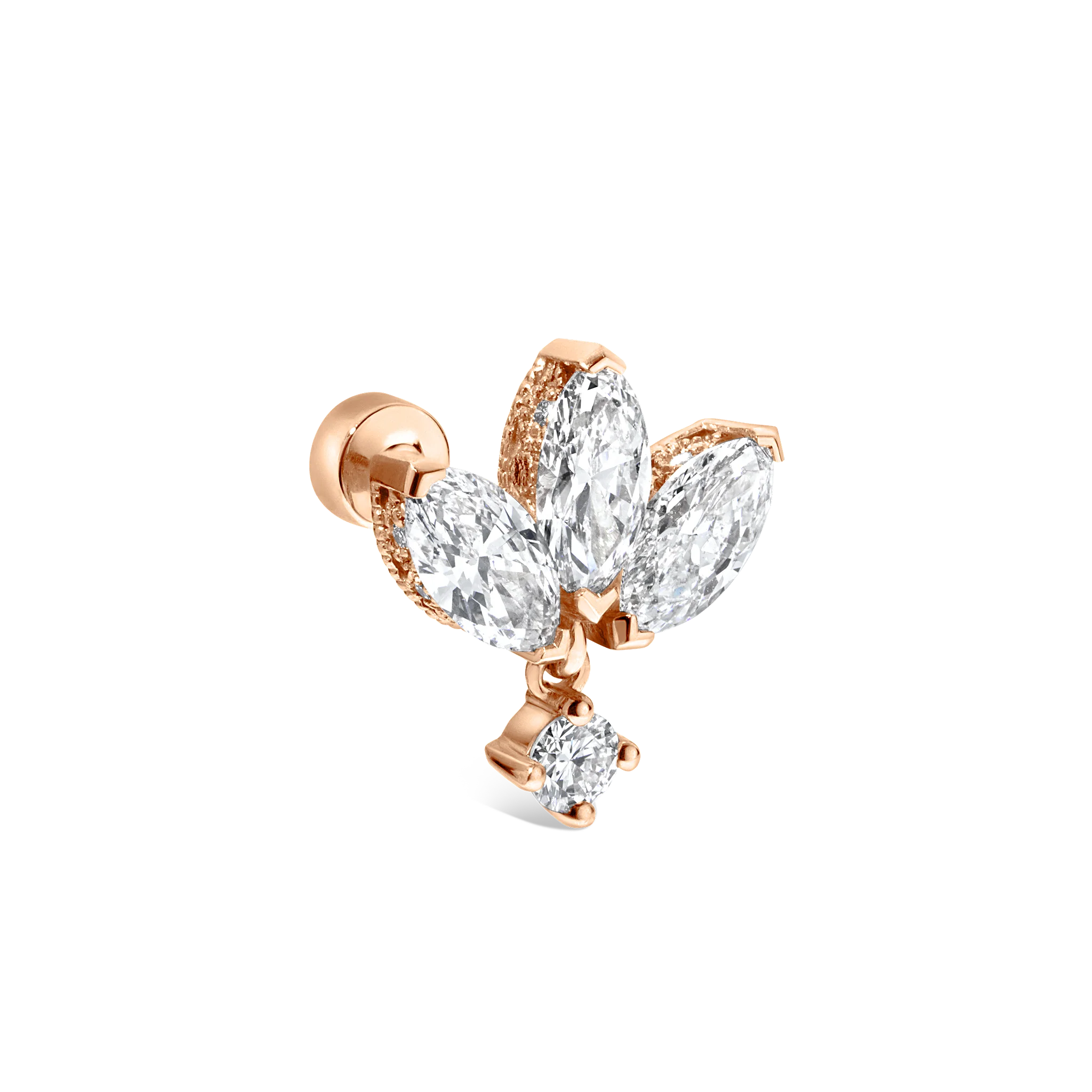 Diamond Engraved Lotus with Dangle Threaded Stud Earring - Image 25