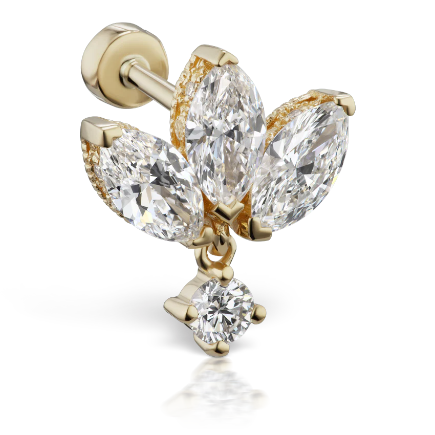 Diamond Engraved Lotus with Dangle Threaded Stud Earring - Image 8