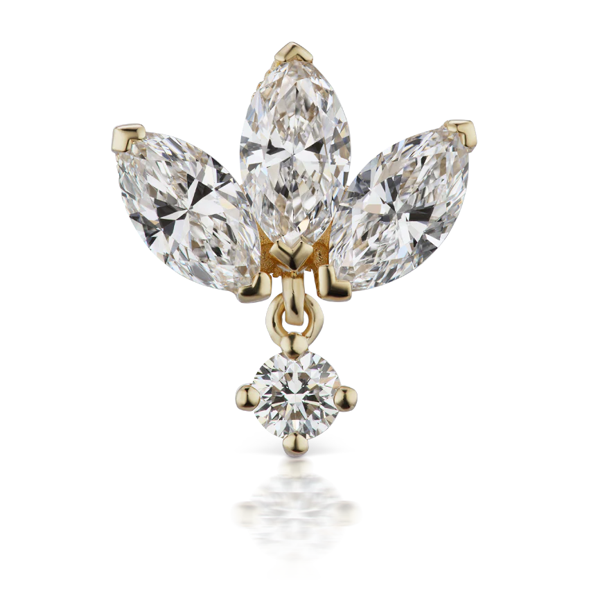 Diamond Engraved Lotus with Dangle Threaded Stud Earring - Image 9