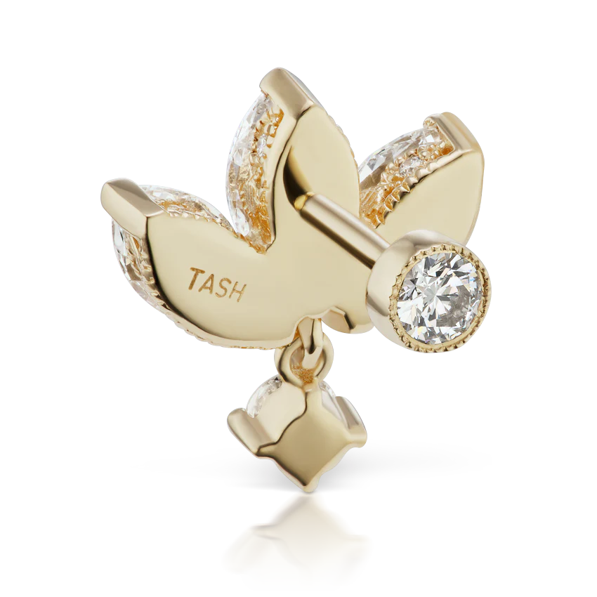 Diamond Engraved Lotus with Dangle Threaded Stud Earring With Titanium Backing - Image 10