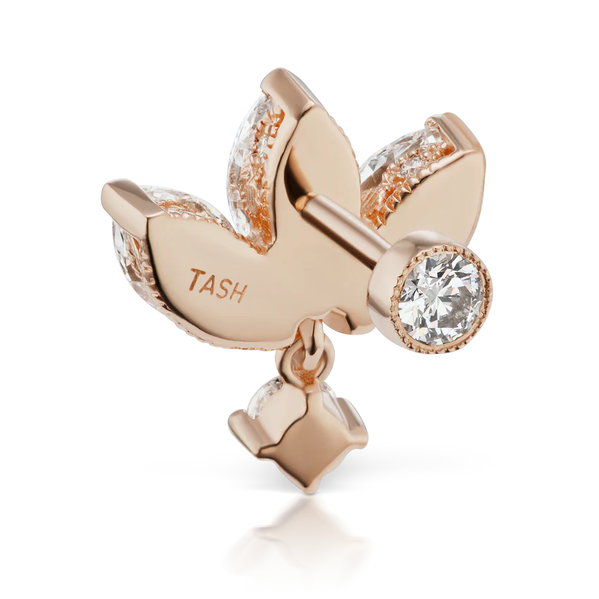 Diamond Engraved Lotus with Dangle Threaded Stud Earring With Titanium Backing - Image 16