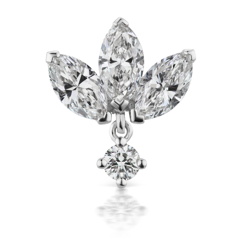 Diamond Engraved Lotus with Dangle Threaded Stud Earring With Titanium Backing - Image 3