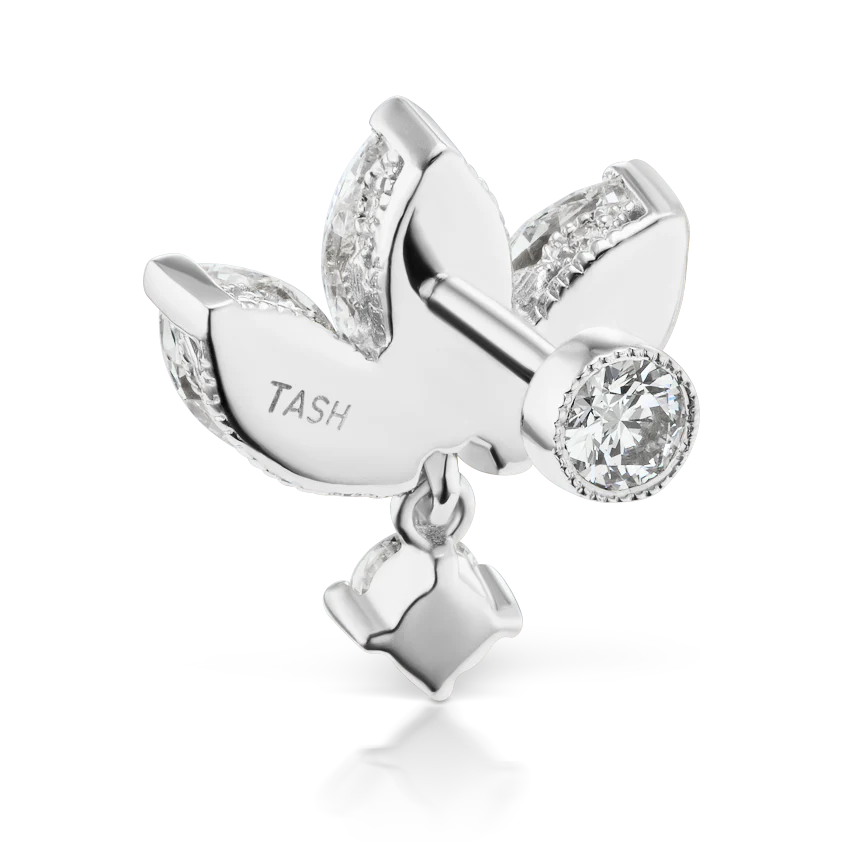 Diamond Engraved Lotus with Dangle Threaded Stud Earring With Titanium Backing - Image 4