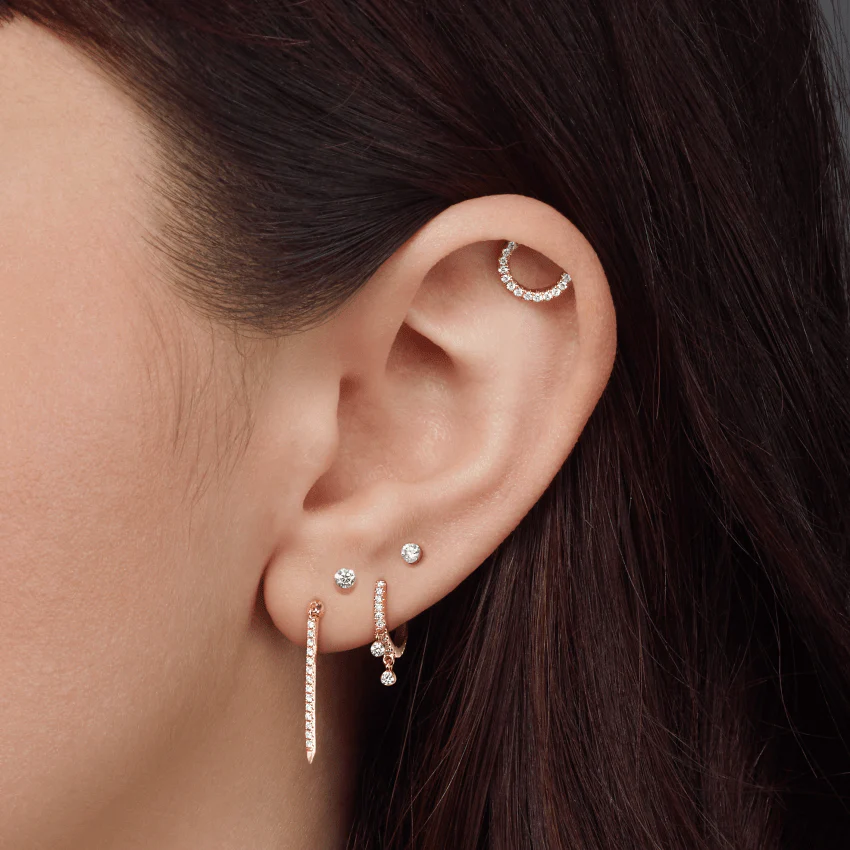Diamond Eternity Bar Charm Threaded Stud Earring - Image 14