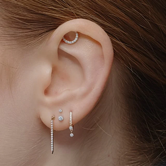 Diamond Eternity Bar Charm Threaded Stud Earring - Image 33