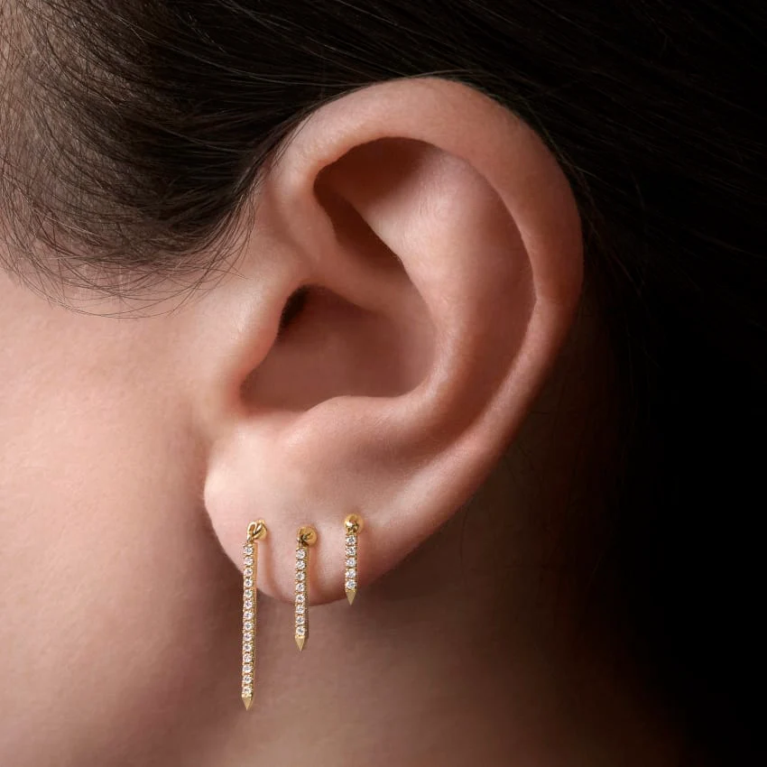 Diamond Eternity Bar Charm Threaded Stud Earring - Image 37
