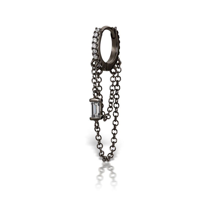 Diamond Eternity Hoop with Baguette Diamond and 2 Chains - Image 10