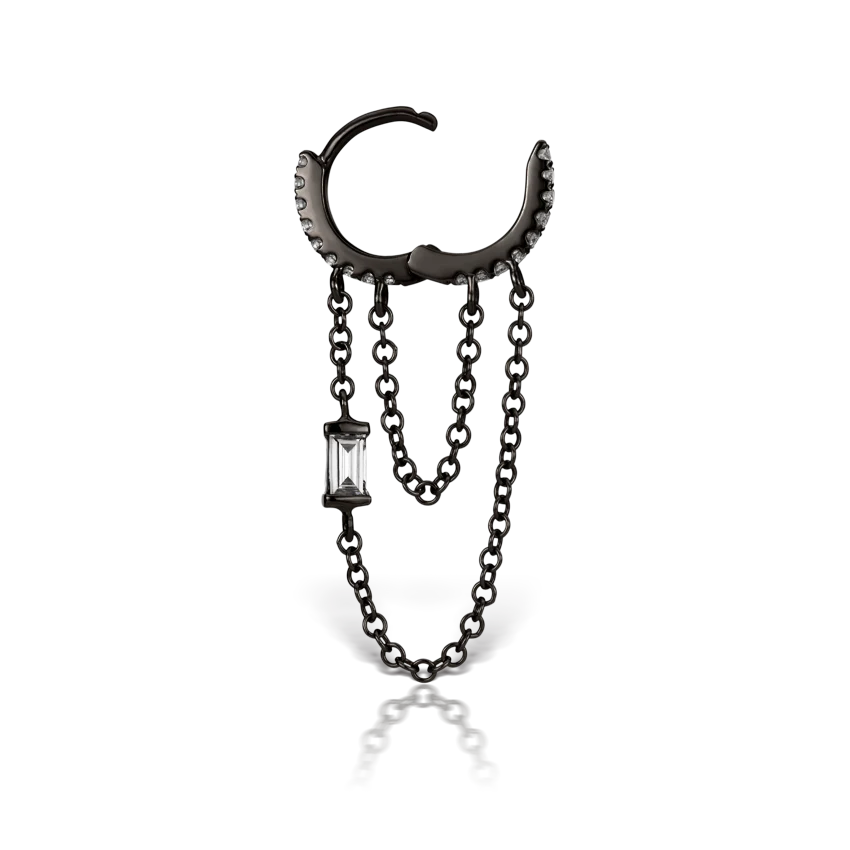 Diamond Eternity Hoop with Baguette Diamond and 2 Chains - Image 11
