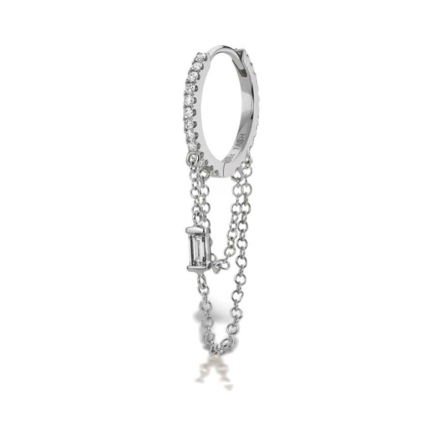 Diamond Eternity Hoop with Baguette Diamond and 2 Chains - Image 4