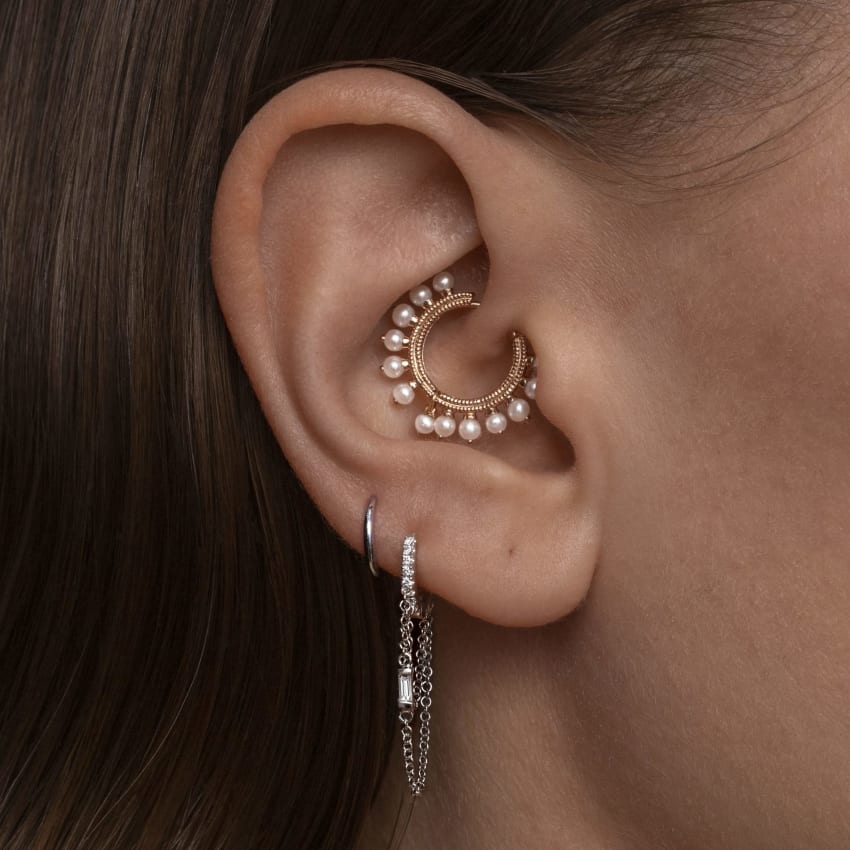 Diamond Eternity Hoop with Baguette Diamond and 2 Chains - Image 6