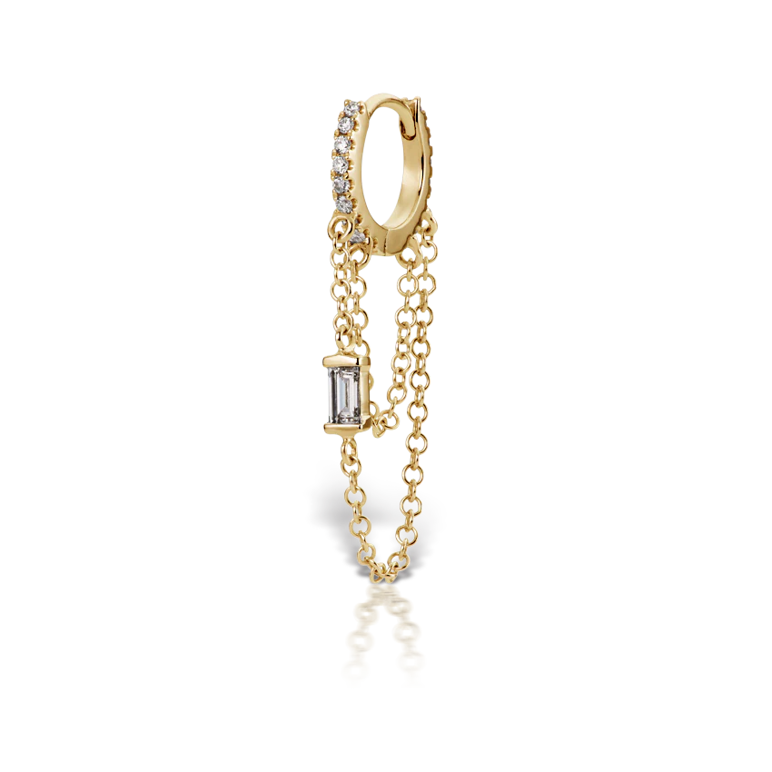 Diamond Eternity Hoop with Baguette Diamond and 2 Chains - Image 7