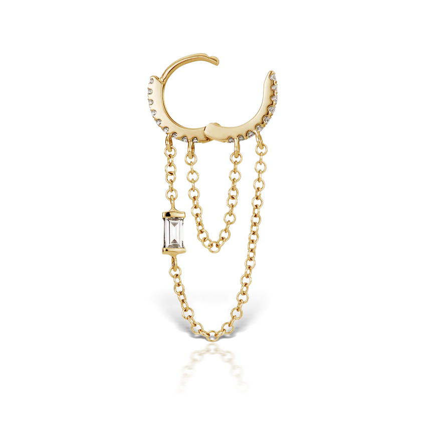 Diamond Eternity Hoop with Baguette Diamond and 2 Chains - Image 8