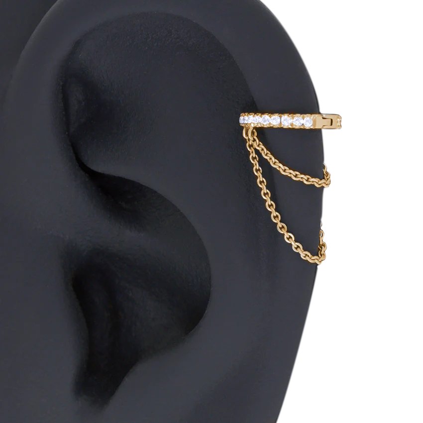 Diamond Eternity with Two Chains Hoop Earring - Image 13