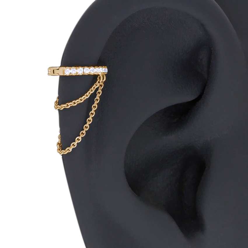 Diamond Eternity with Two Chains Hoop Earring - Image 14