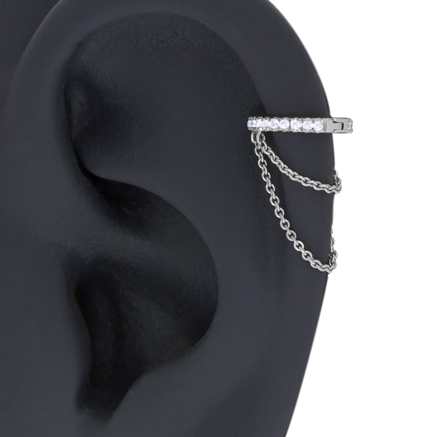 Diamond Eternity with Two Chains Hoop Earring - Image 7