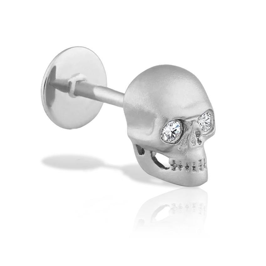 Diamond Eye Matte Skull Threaded Stud Earring With Titanium Backing - Image 2