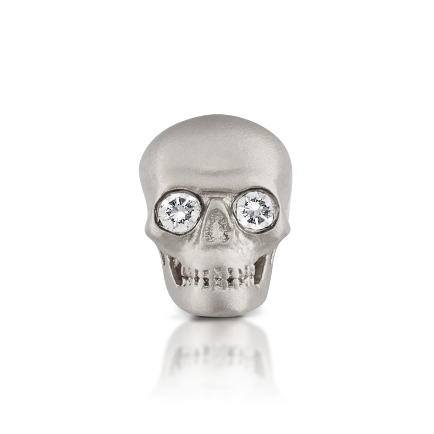 Diamond Eye Matte Skull Threaded Stud Earring With Titanium Backing - Image 3