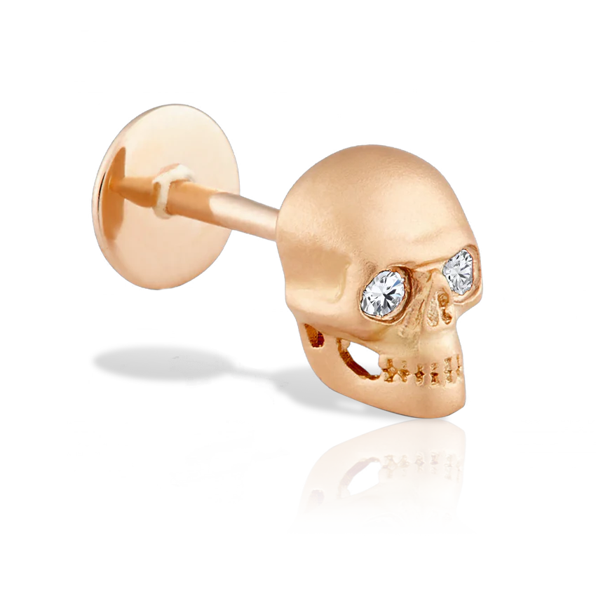 Diamond Eye Matte Skull Threaded Stud Earring With Titanium Backing - Image 4