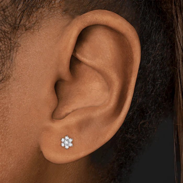 Diamond Flower Threaded Stud Earring - Image 17