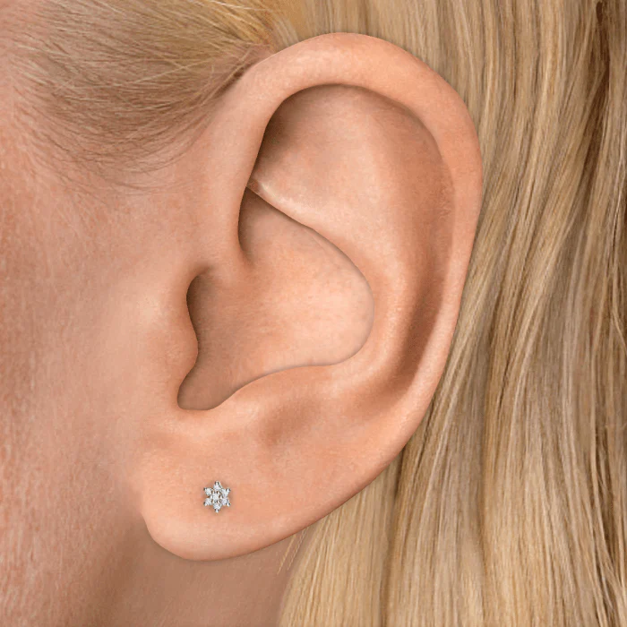 Diamond Flower Threaded Stud Earring - Image 6