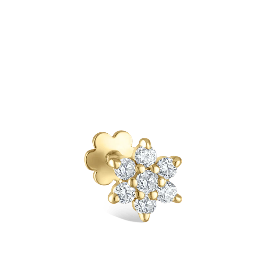Diamond Flower Threaded Stud Earring With Titanium Backing - Image 31