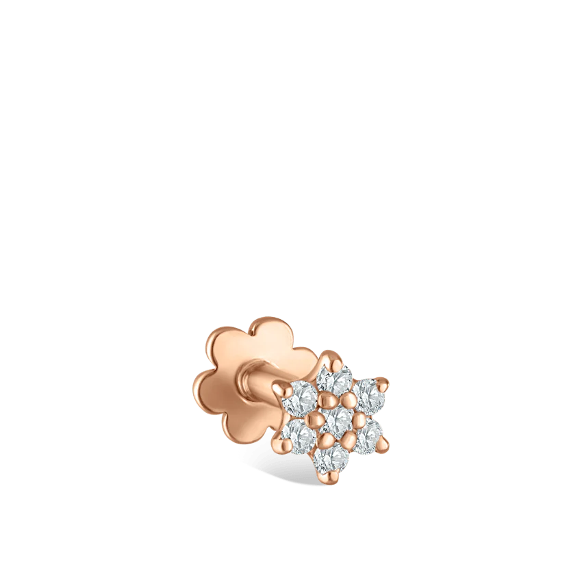 Diamond Flower Threaded Stud Earring With Titanium Backing - Image 44