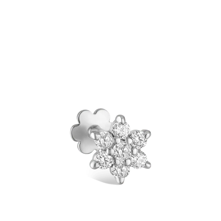 Diamond Flower Threaded Stud Earring With Titanium Backing - Image 9