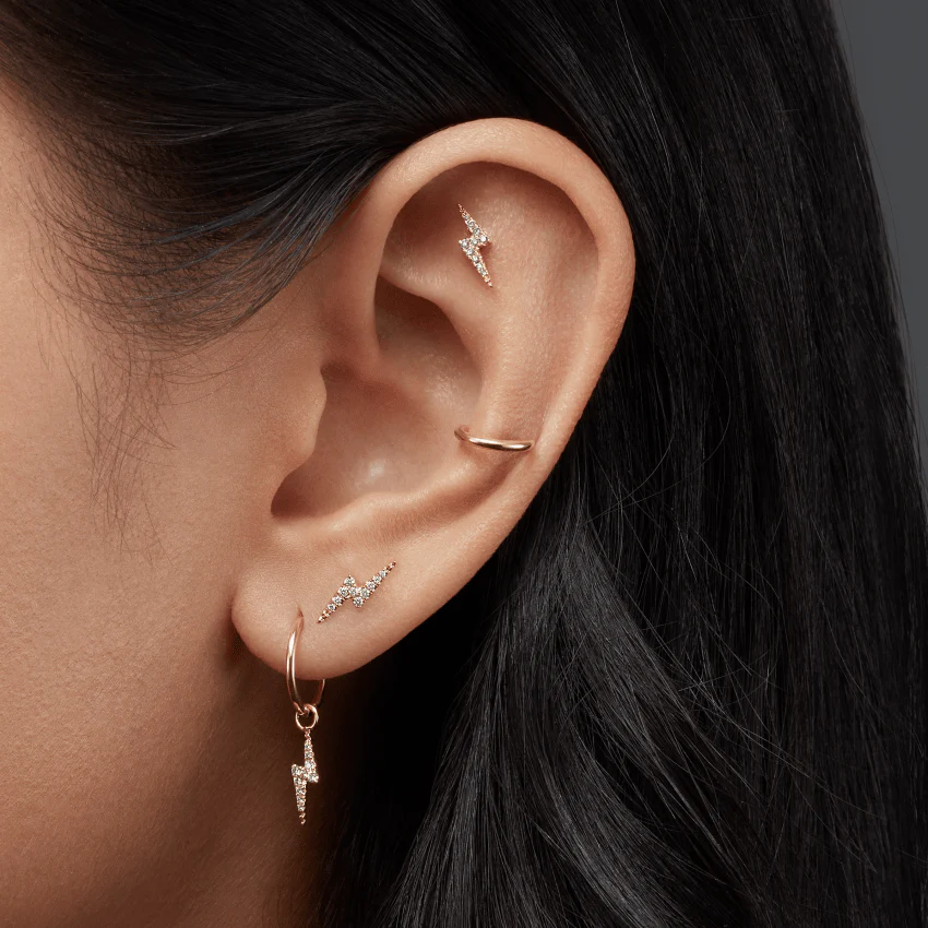 Diamond Lightning Bolt Threaded Stud Earring - Image 24