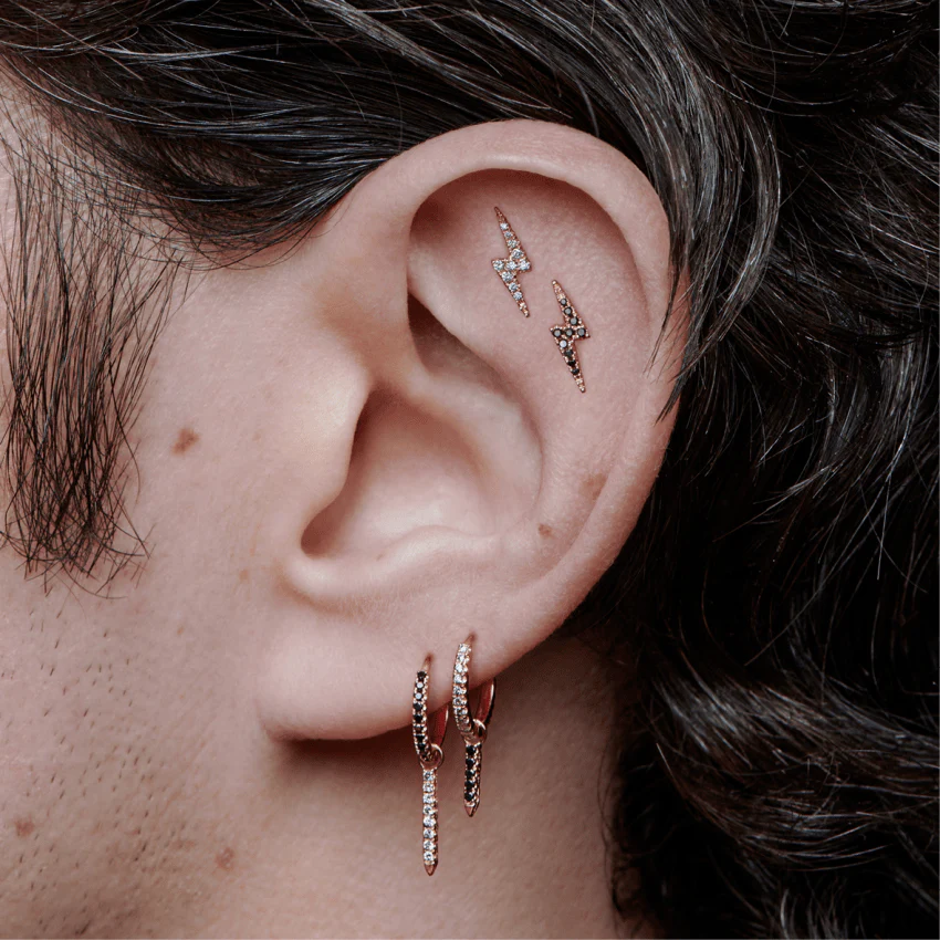 Diamond Lightning Bolt Threaded Stud Earring With Titanium Backing - Image 20