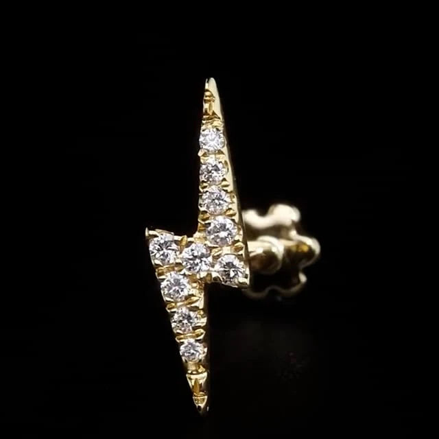 Diamond Lightning Bolt Threaded Stud Earring With Titanium Backing - Image 22