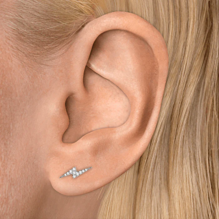 Diamond Lightning Bolt Threaded Stud Earring With Titanium Backing - Image 29
