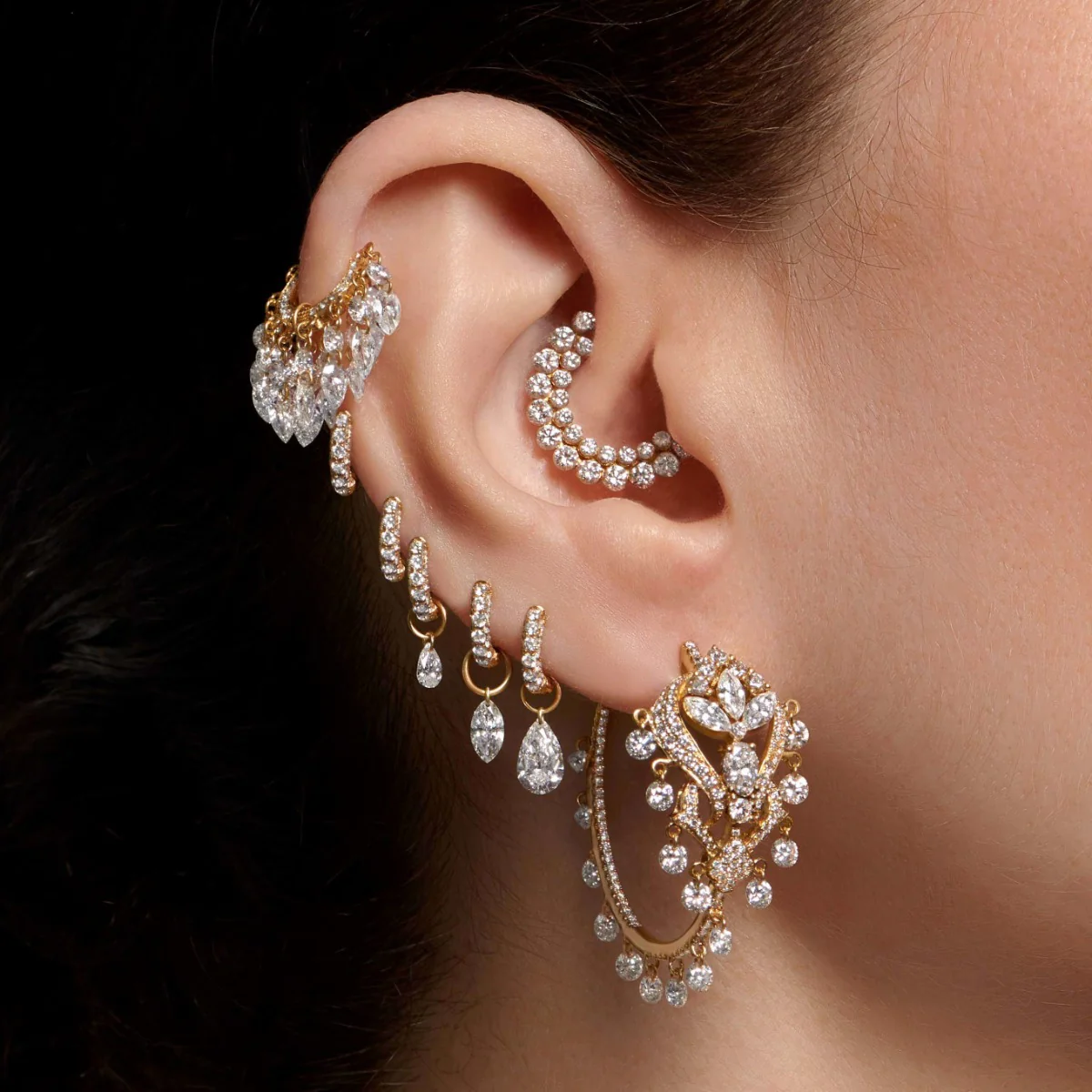 Diamond Lotus Cascade Hoop - Image 9